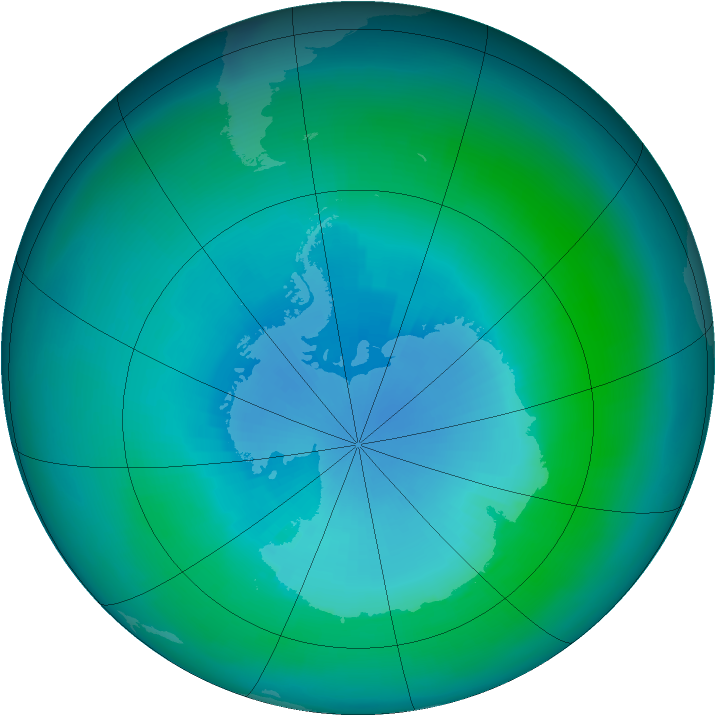 Antarctic ozone map for March 2002